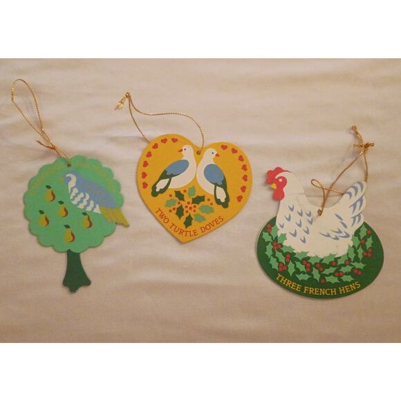 Lot of 3: First Three Days of Twelve Day of Christmas Metal Christmas Ornaments - Picture 1 of 4
